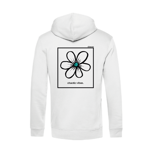 Weißer Hoodie Original Happy Flower von Chaoss, Rückansicht mit großem Blumen-Print