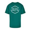 Dunkelgrünes oversized T-Shirt be your loudest self von Chaoss, Rückansicht mit großem Statement-Print