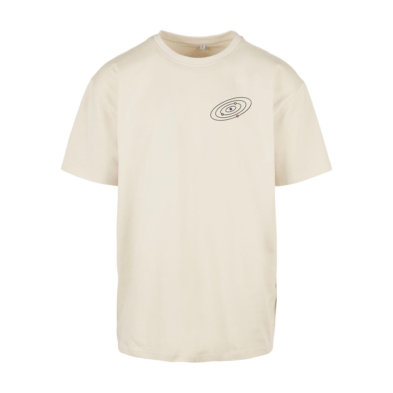 Sandfarbenes oversized T-Shirt Mut ehrlich zu sein, Frontansicht kleinem Brustprint