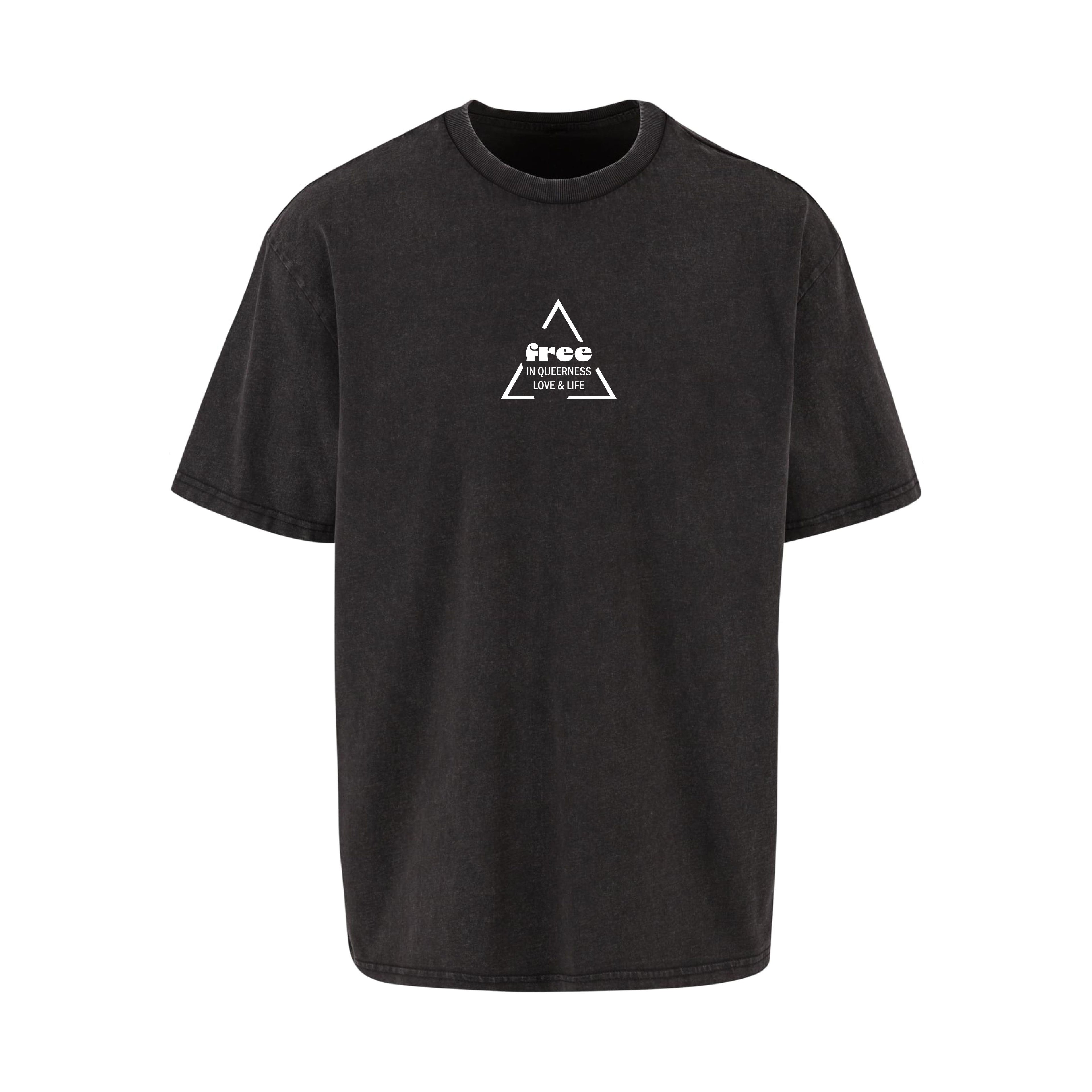 Schwarzes oversized T-Shirt free von Chaoss, Frontansicht mit dreieckigem Print