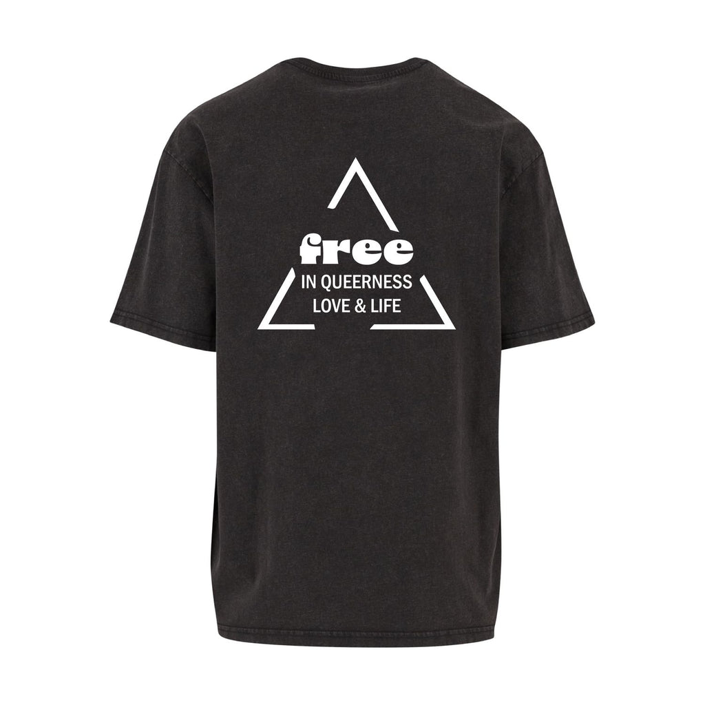 Schwarzes oversized T-Shirt free, Rückansicht mit dreieckigem Backprint