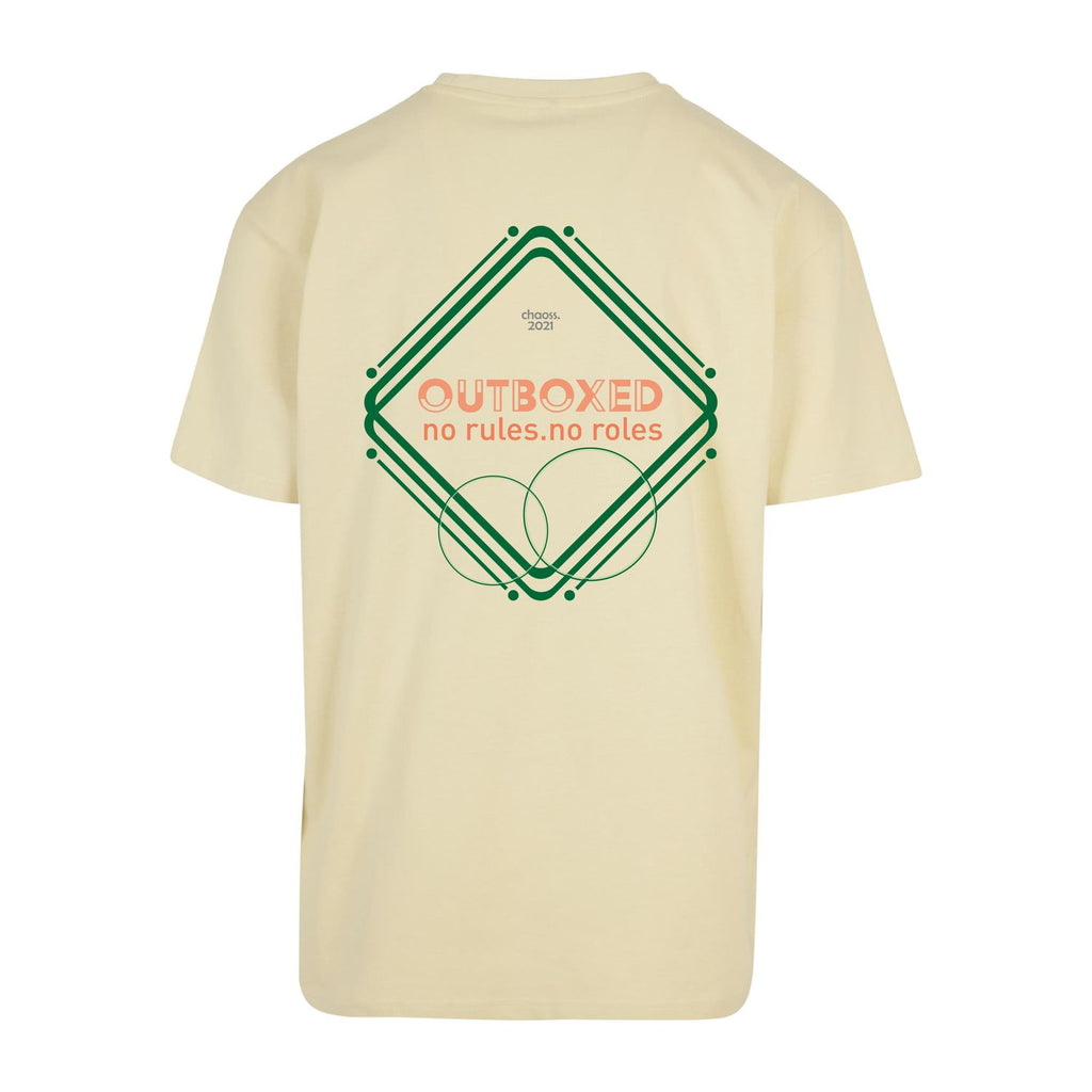 Pastellgelbes oversized T-Shirt outboxed, Rückansicht mit großem Backprint