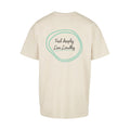 Sandfarbenes oversized T-Shirt feel deeply live loudly von Chaoss, Rückansicht Statement-Print