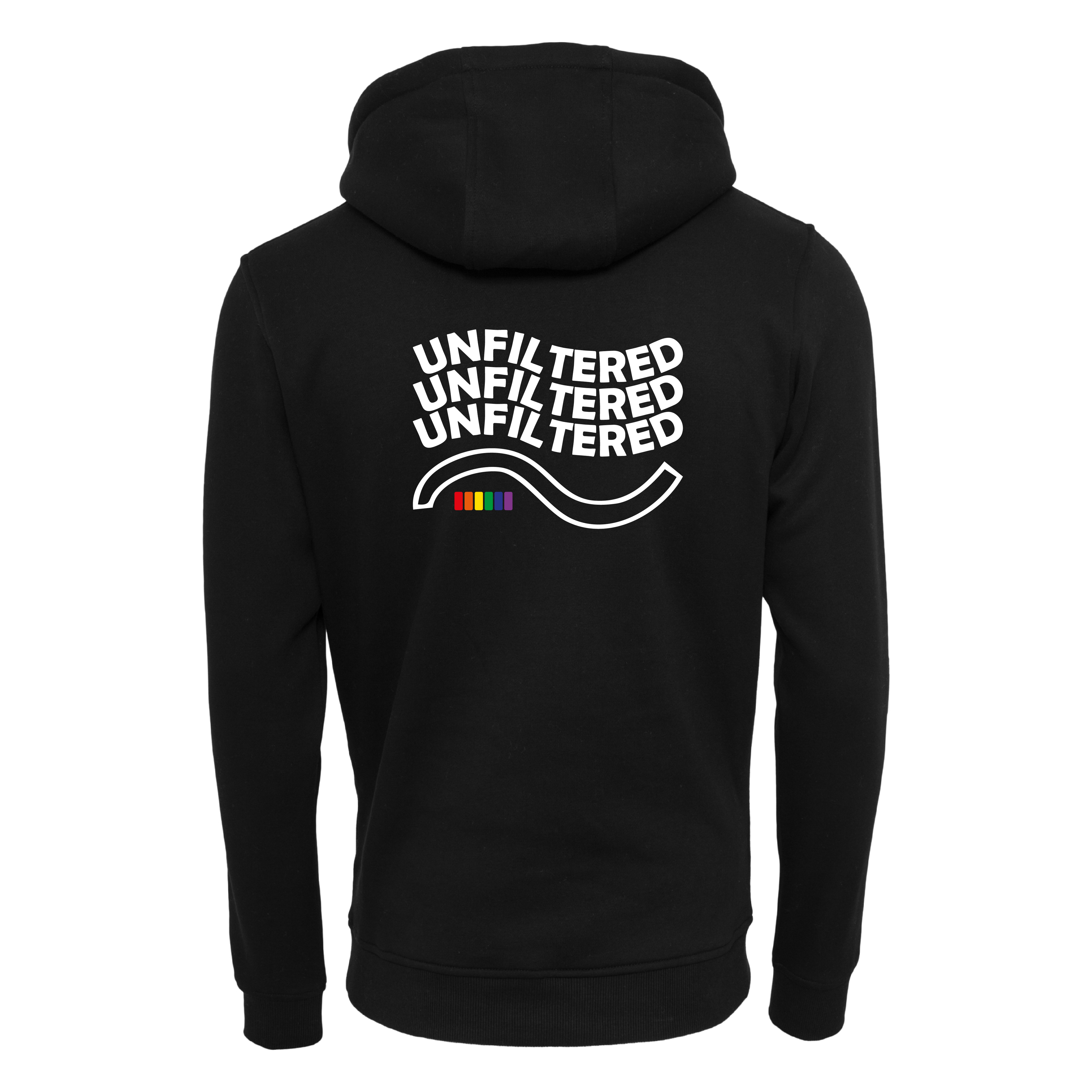 Schwarzer Hoodie Unfiltered, mit Statement-Backprint, Rückansicht