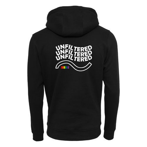 Schwarzer Hoodie Unfiltered, mit Statement-Backprint, Rückansicht