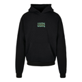 Schwarzer oversized Hoodie Existing is a form of bravery von Chaoss, Frontansicht mit kleinem Statement-Print