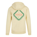 Gelber Hoodie Outboxed von Chaoss, Rückansicht mit großem grafischen Statement-Print