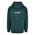 Dunkelgrüner Hoodie Visible, Rückansicht mit großem Statement-Print