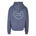 Oversized Hoodie Feel Deeply, Live Loudly in vintage blue, Rückansicht mit großem Print