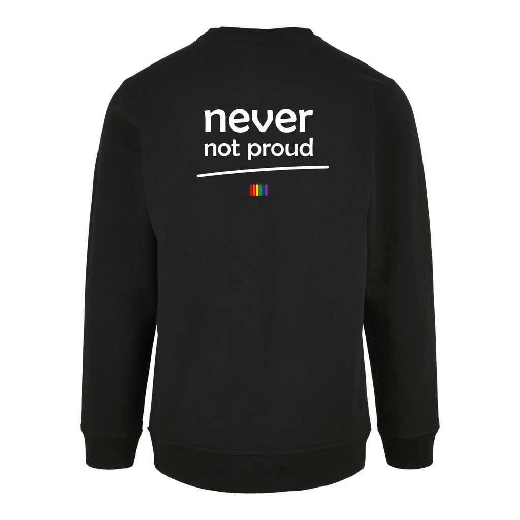 Pullover „Never Not Proud" von Chaoss, Rückansicht mit Statement
