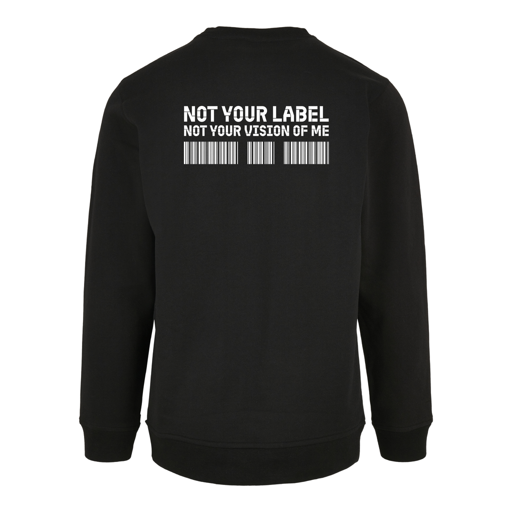 Schwarzer Pullover Not Your Label, Rückansicht mit großem Statement Print