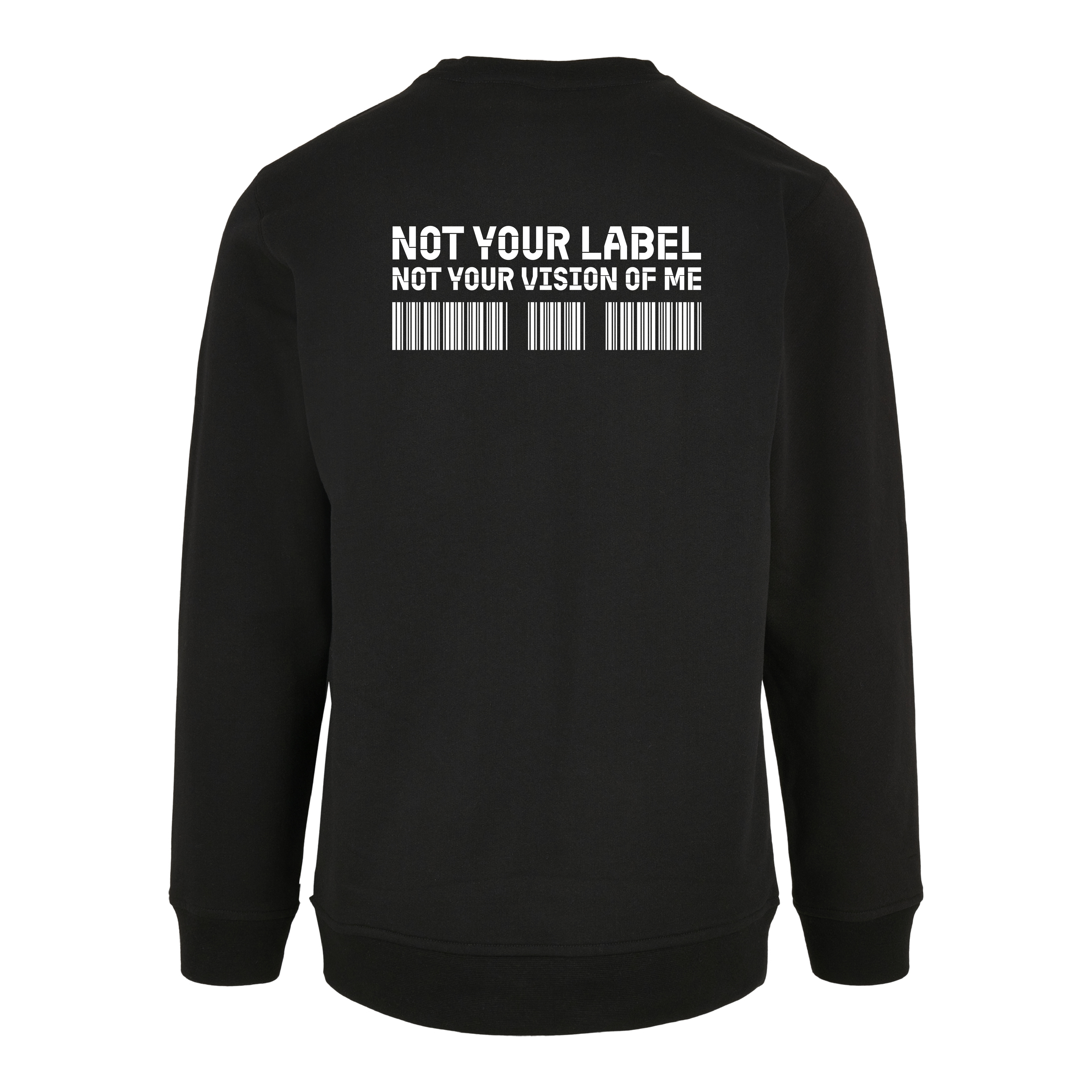 Schwarzer Pullover Not Your Label, Rückansicht mit großem Statement Print