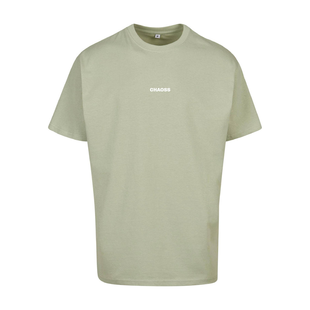 grünes T-Shirt Individual & Equal, Frontansicht mit kleinem Chaoss Schriftzug