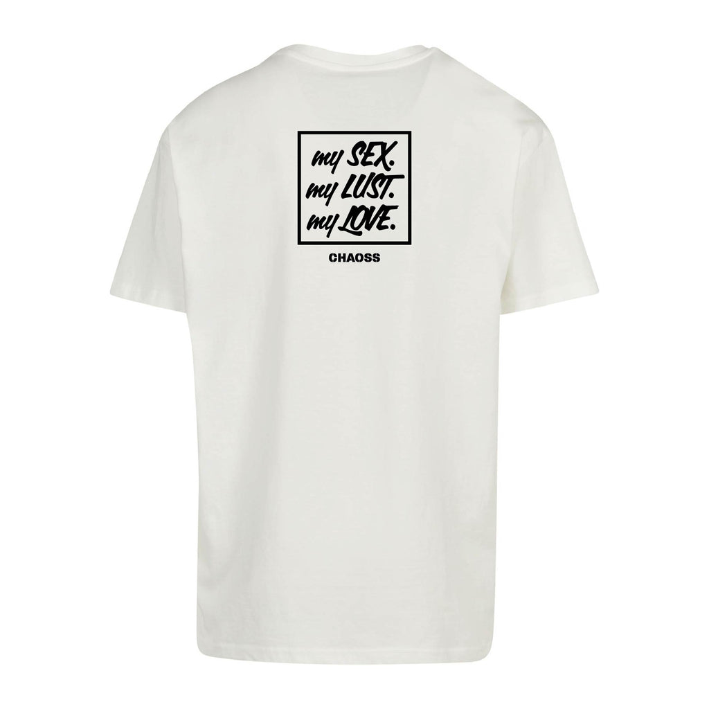 Weißes T-Shirt My Sex von Chaoss mit großem Backprint, Rückansicht