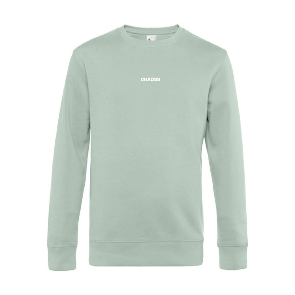 Pullover Original Individual & Equal in sage grün, Frontansicht mit kleinem Chaoss-Schriftzug