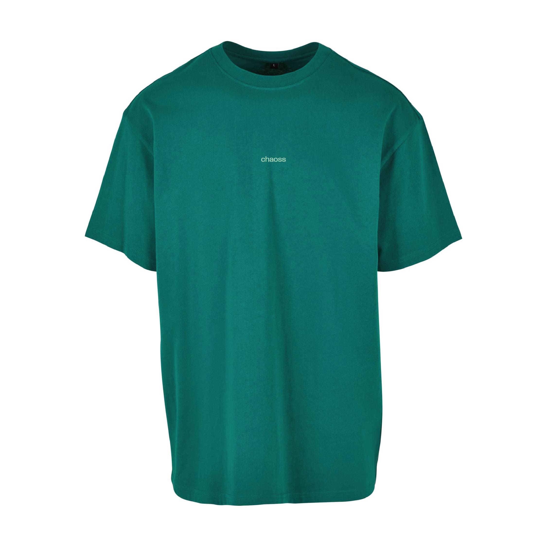 Grünes T-Shirt Flag von Chaoss, Frontansicht mit kleinem Schriftzug