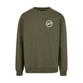 Olivfarbener Pullover Original Stamp von Chaoss, Frontansicht mit kleinem Stamp-Print