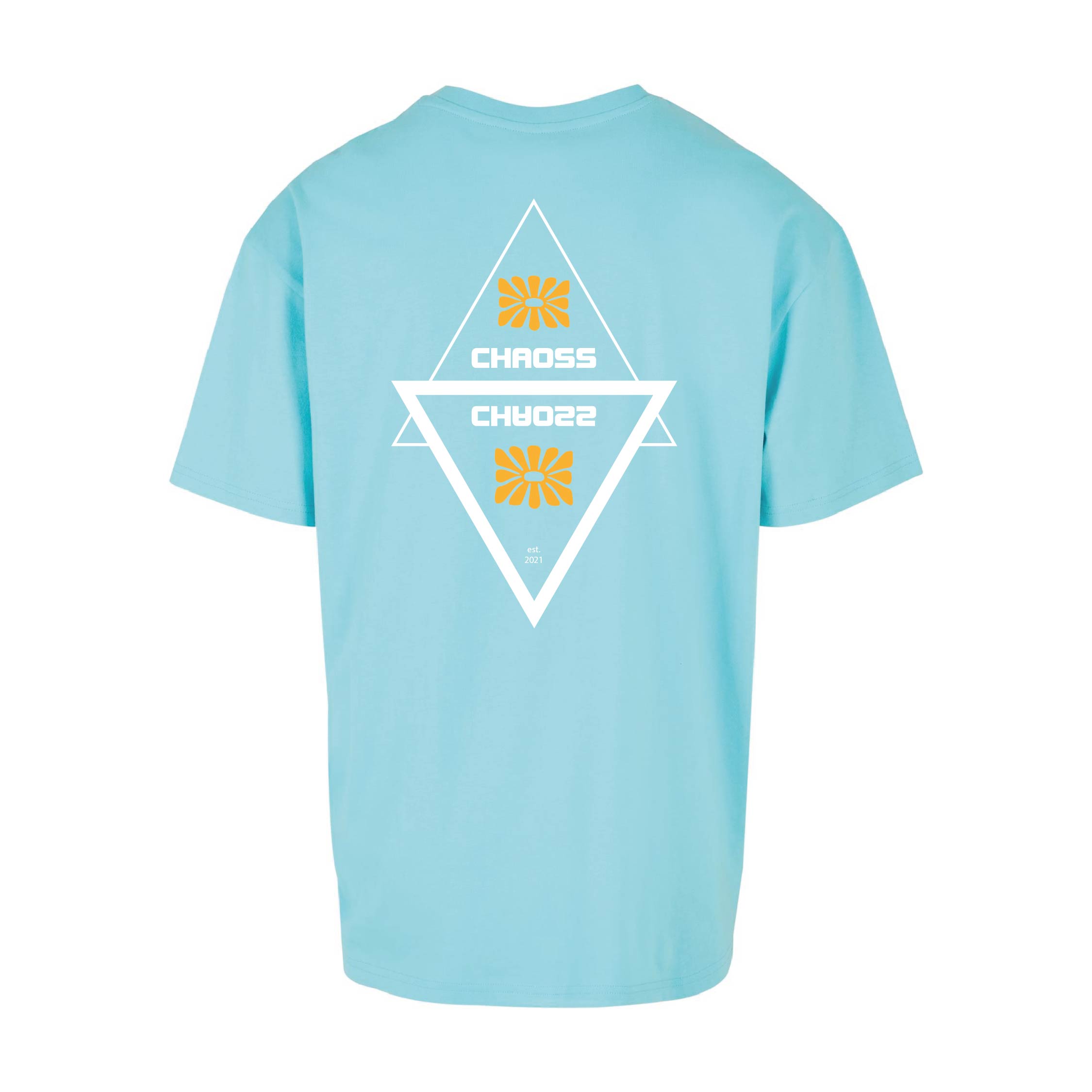 Hellblaues oversized T-Shirt Original Flower, Rückansicht mit großer Grafik