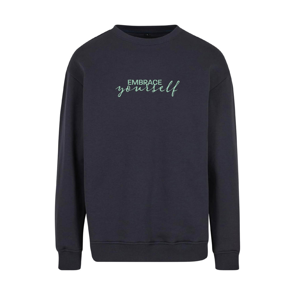 Pullover Original Embrace Yourself von Chaoss in navy, Frontansicht mit Statement-Print