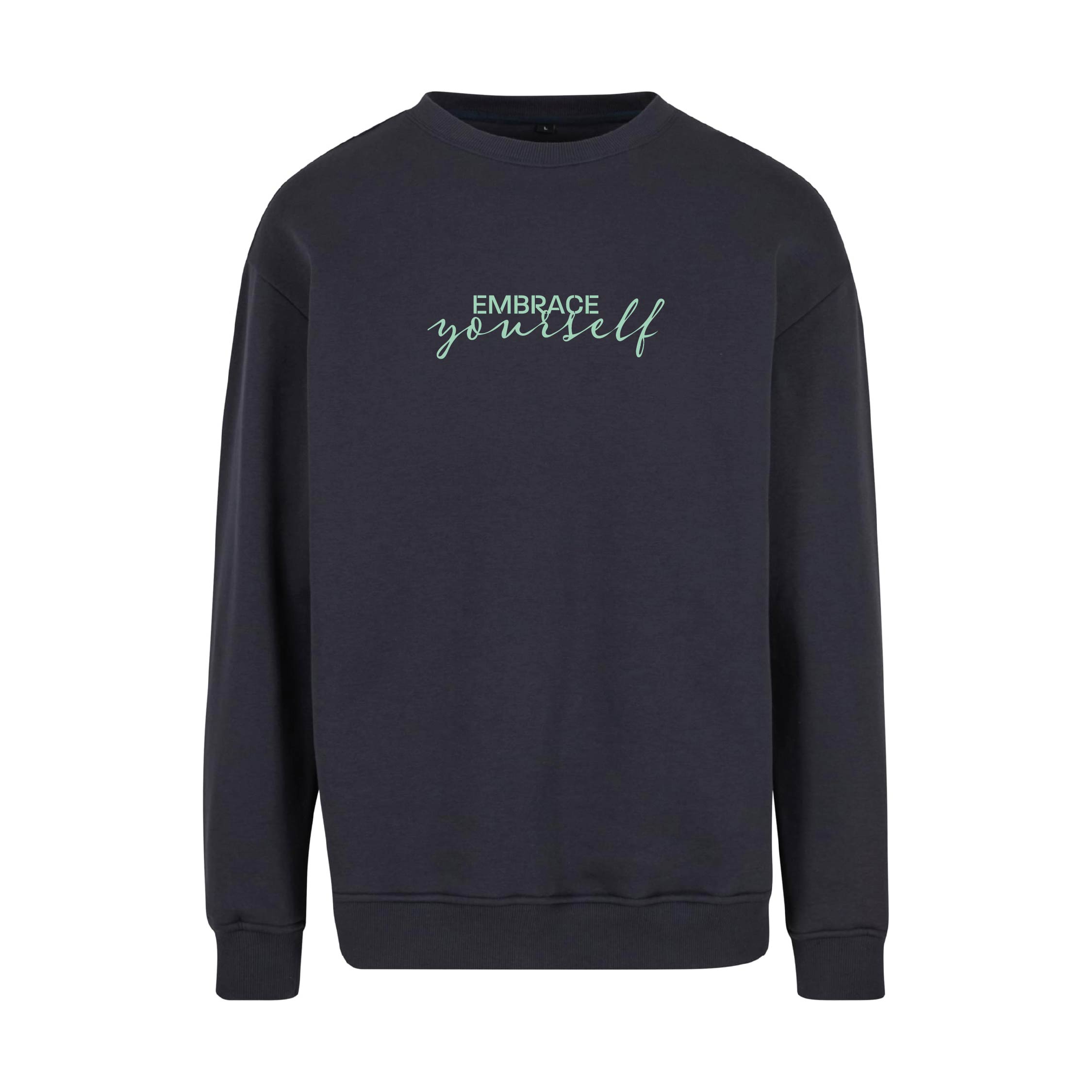 Pullover Original Embrace Yourself von Chaoss in navy, Frontansicht mit Statement-Print
