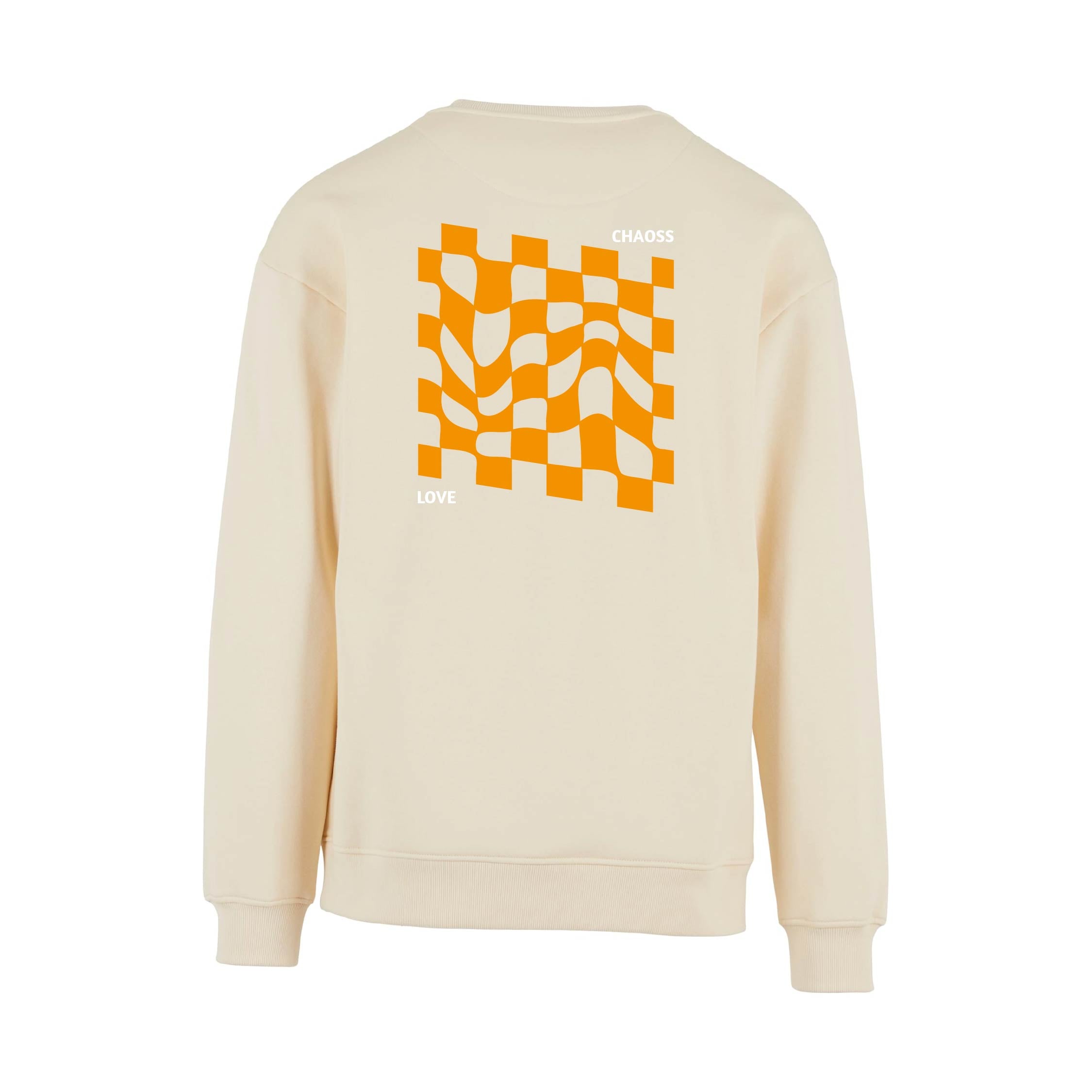 Pullover in off-white mit orangenem Karo-Print auf dem Rücken