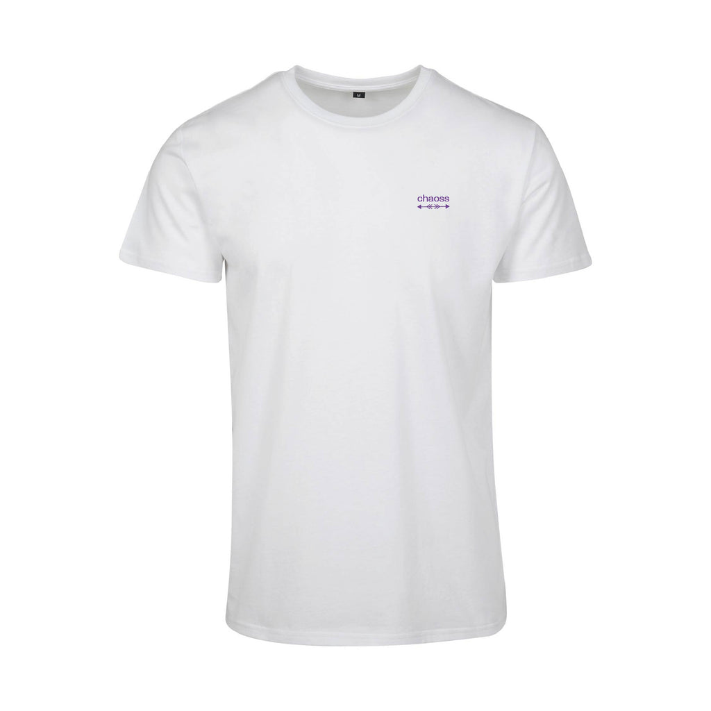 Weißes T-Shirt Call, Frontansicht mit kleinem Chaoss-Schriftzug