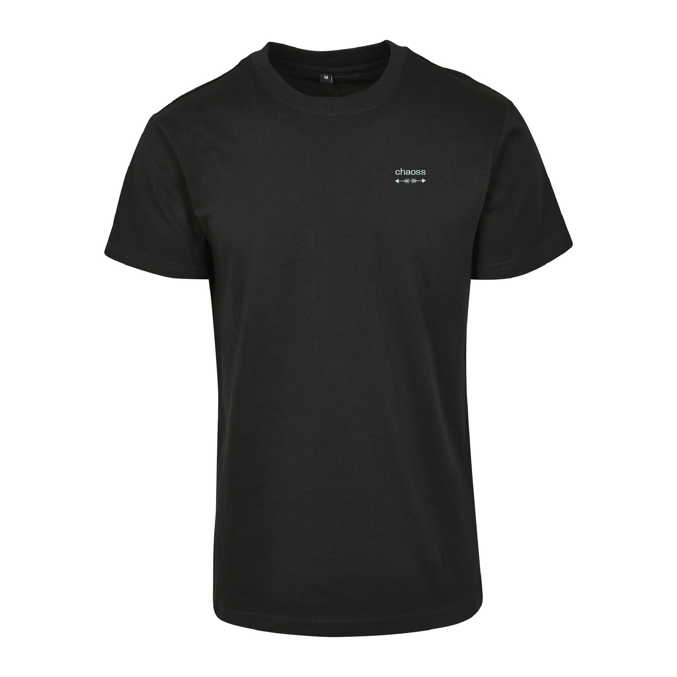 Schwarzes T-Shirt Call, Frontansicht mit kleinem Chaoss-Schriftzug
