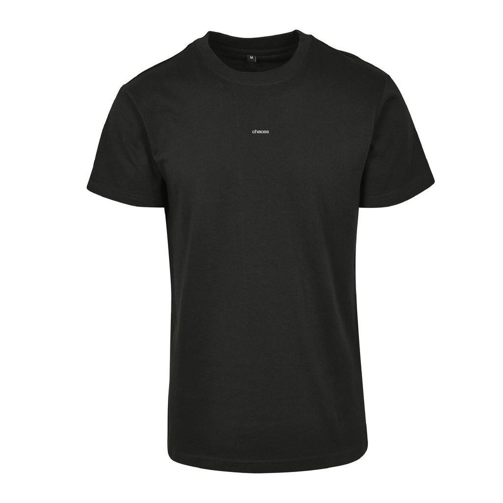 Schwarzes T-Shirt Crafting, Frontansicht kleinem Chaoss Schriftzug