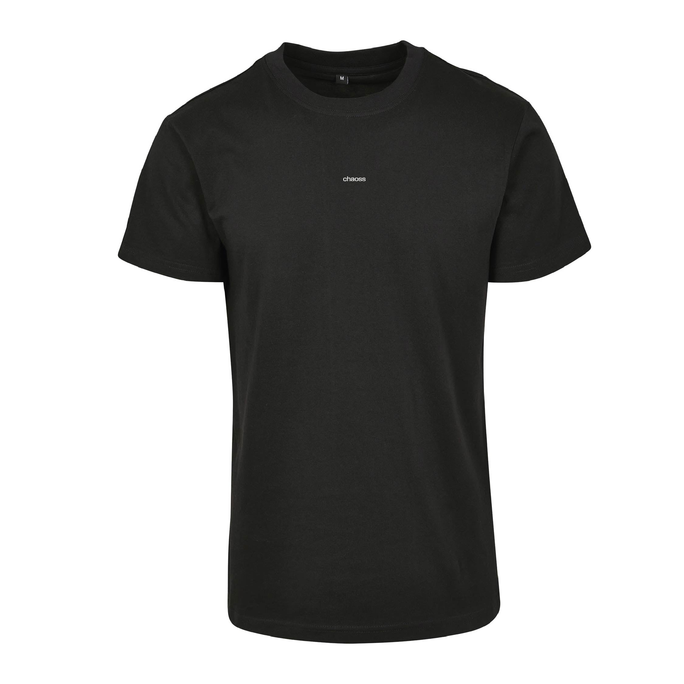 Schwarzes T-Shirt Crafting, Frontansicht kleinem Chaoss Schriftzug