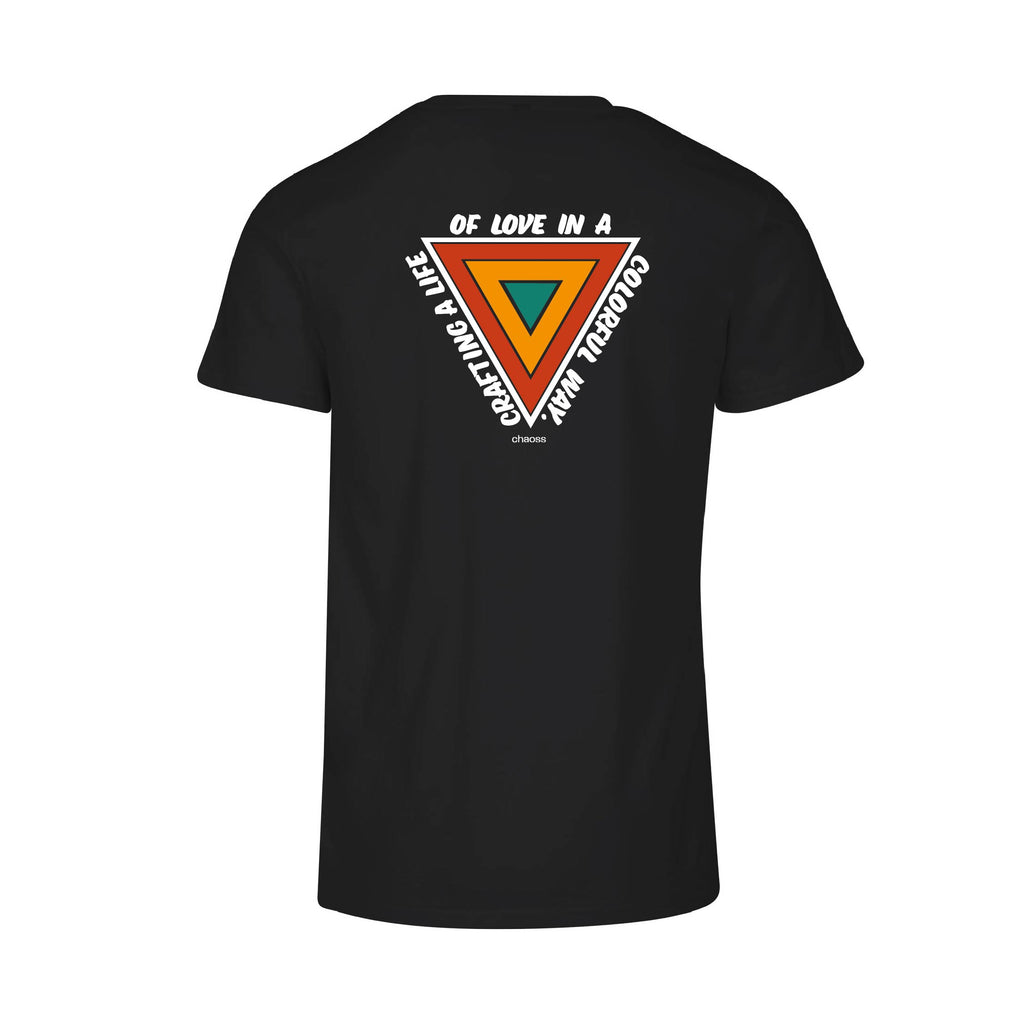 Weißes T-Shirt Crafting, Rückansicht großem bunten Statement Print