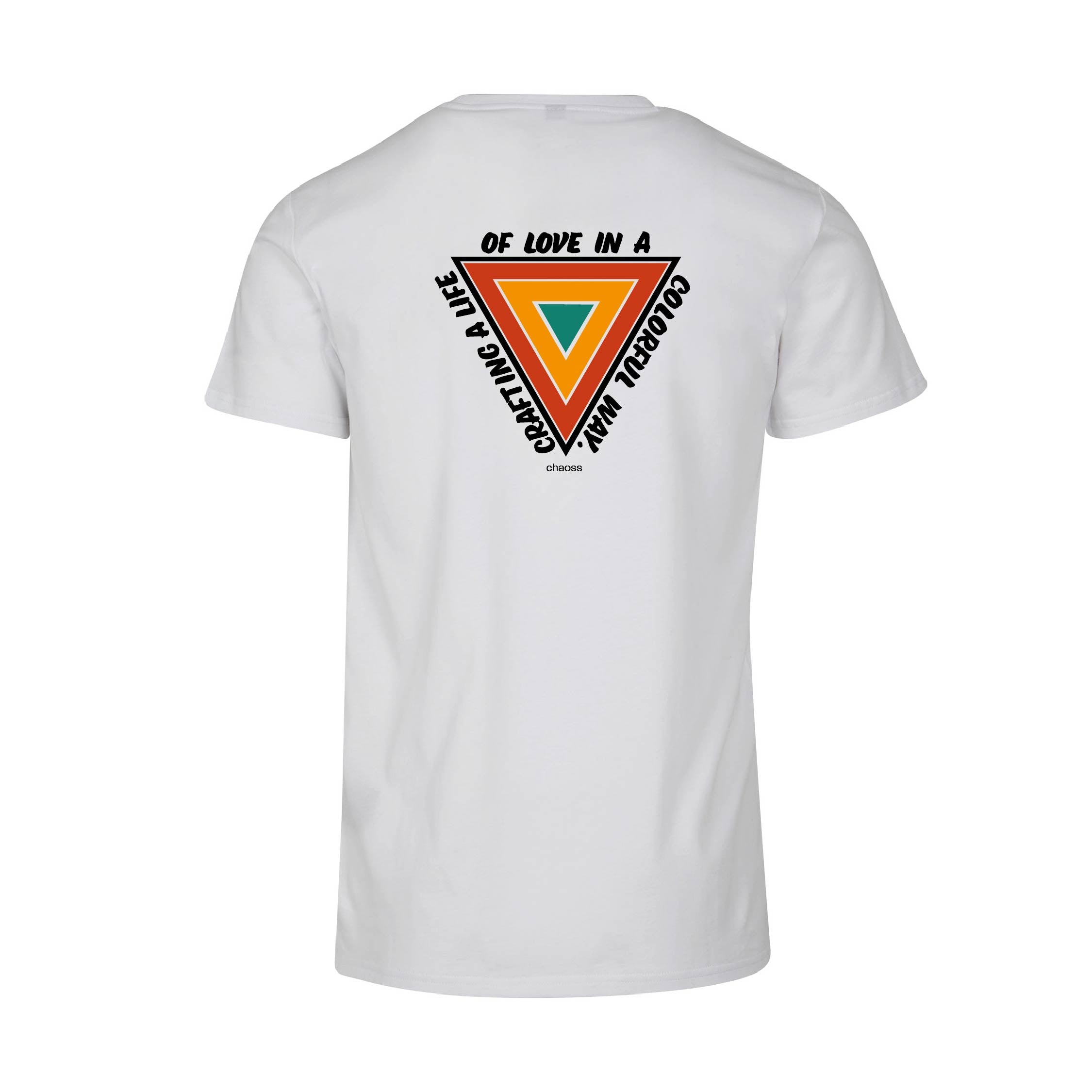 Weißes T-Shirt Crafting, Rückansicht großem bunten Statement Print
