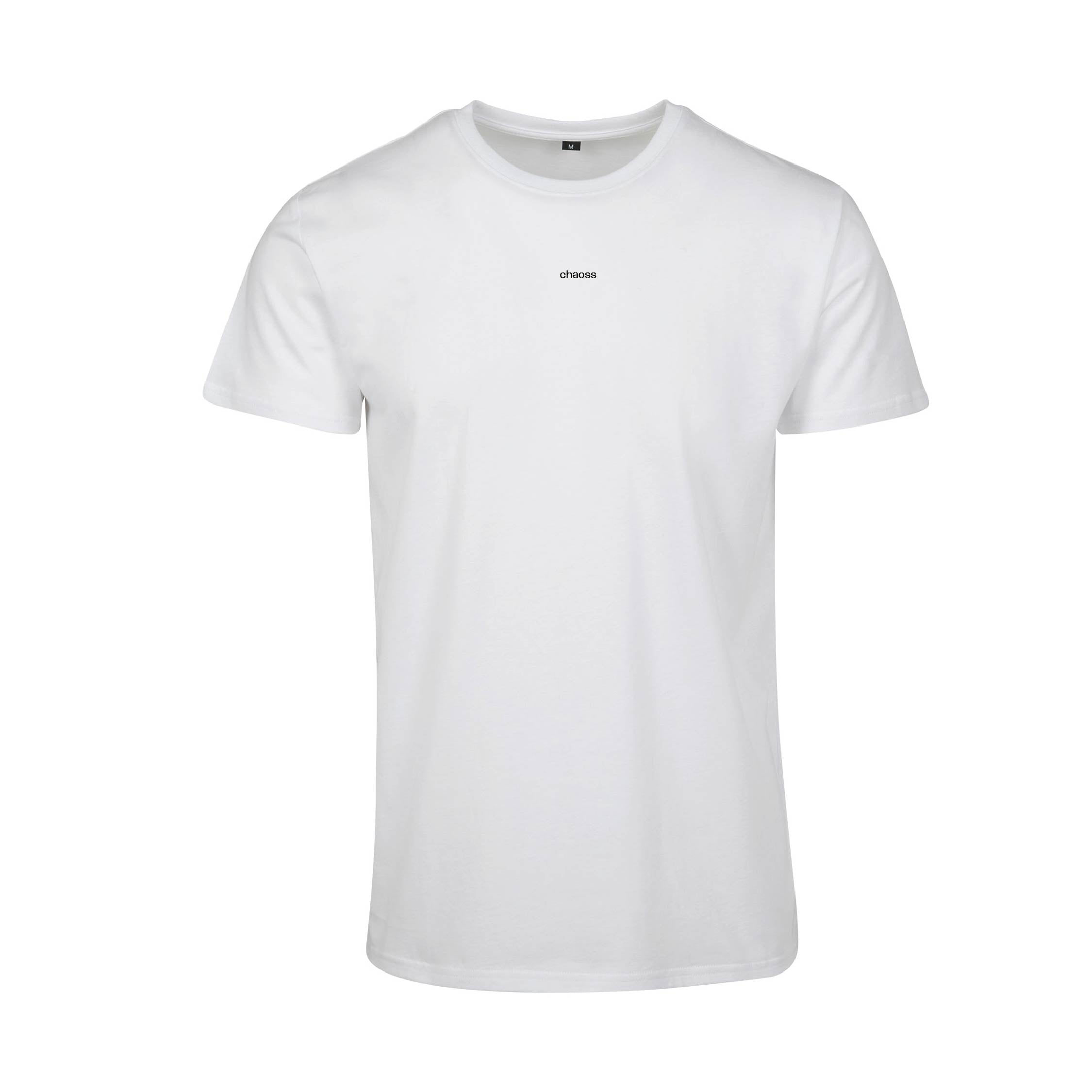 Weißes T-Shirt Crafting, Frontansicht kleinem Chaoss Schriftzug
