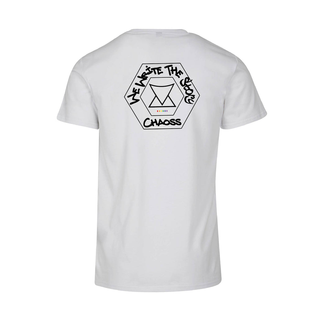 Weißes T-Shirt „We Write The Story", Rückansicht mit großem Backprint