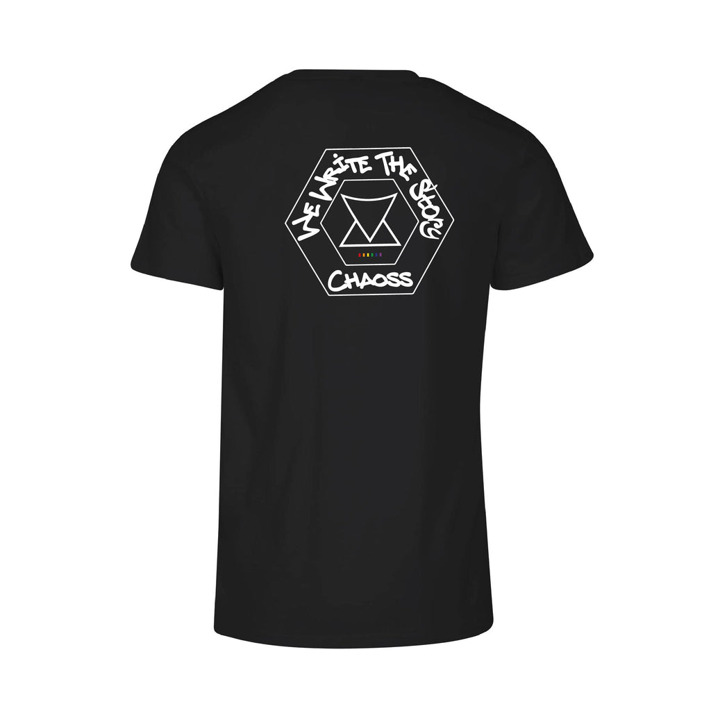 Schwarzes T-Shirt „We Write The Story", Rückansicht mit großem Backprint