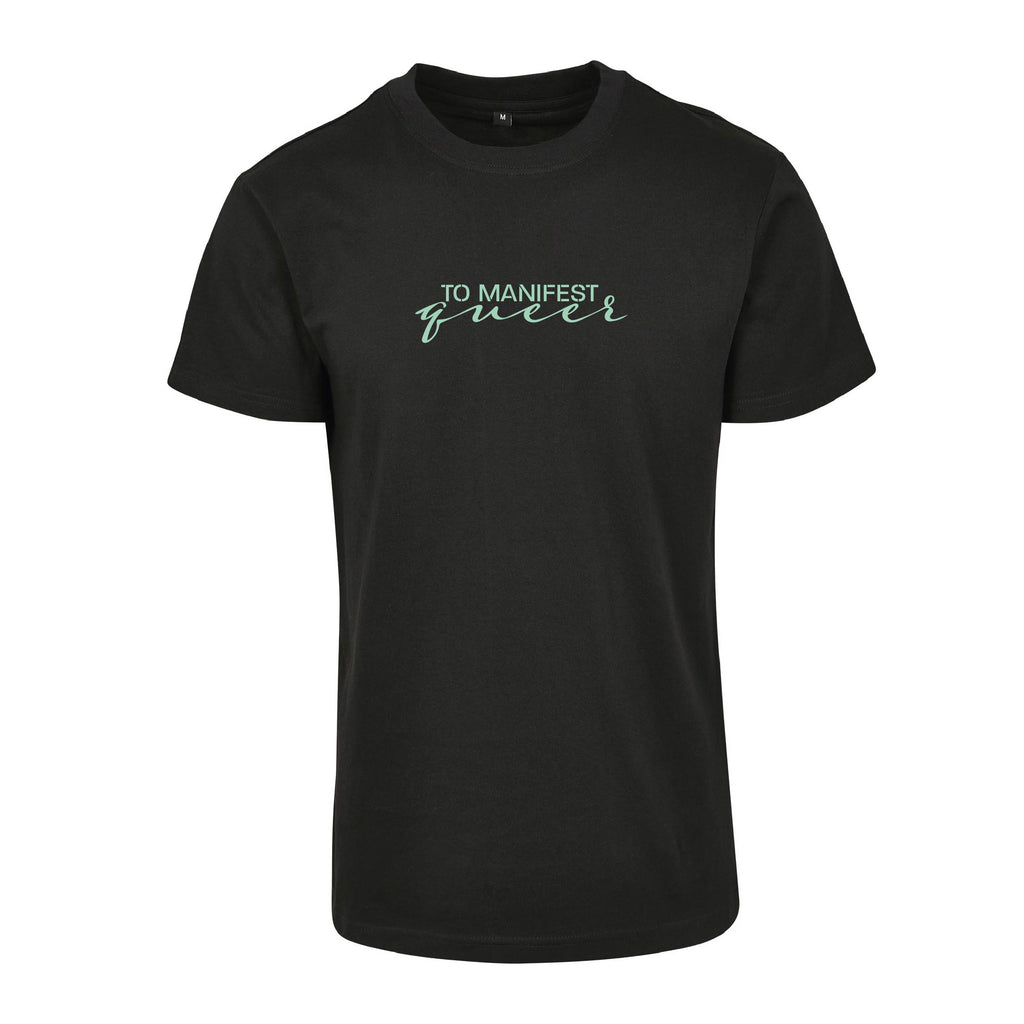 Schwarzes T-Shirt Manifest von Chaoss, Frontansicht mit Statement-Print