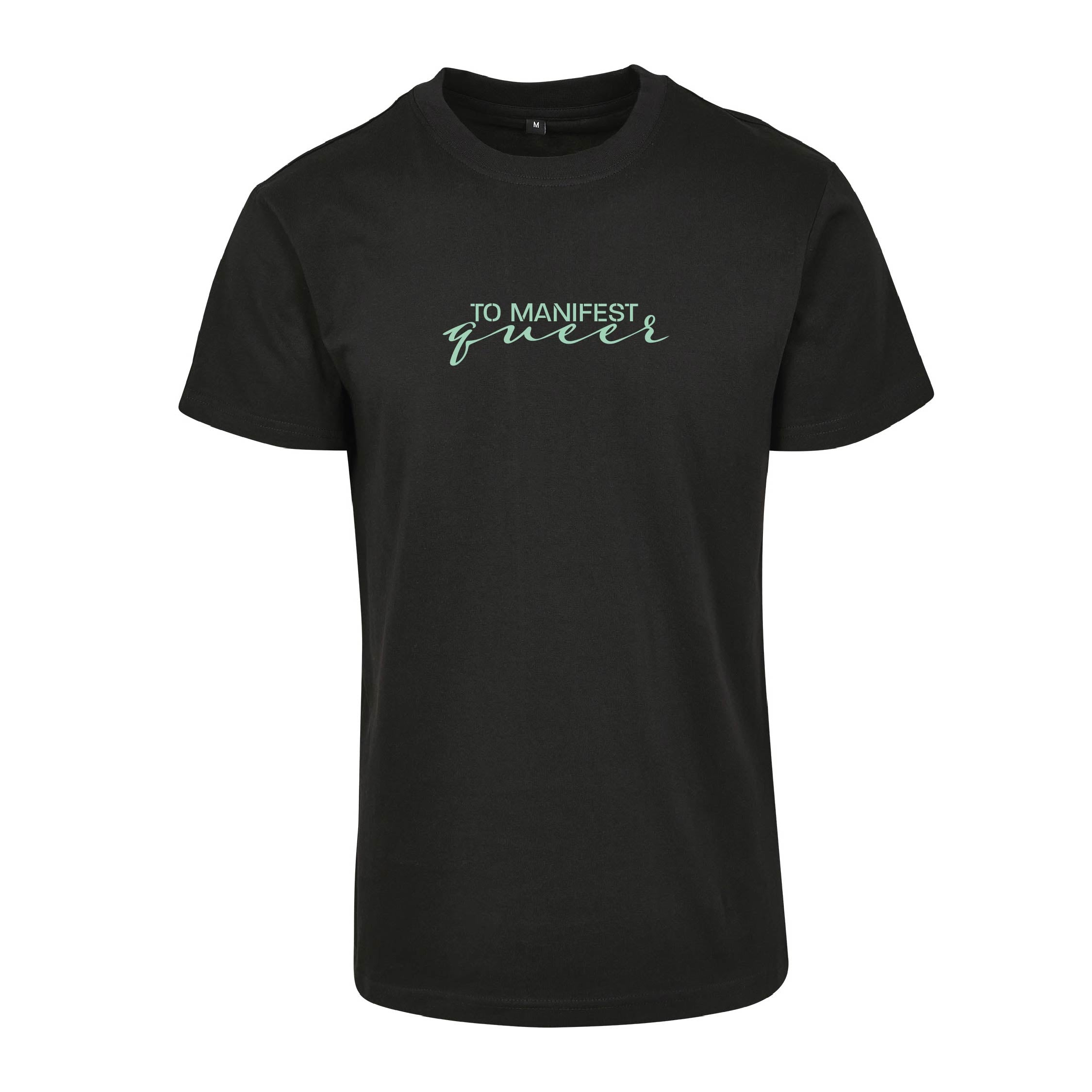 Schwarzes T-Shirt Manifest von Chaoss, Frontansicht mit Statement-Print