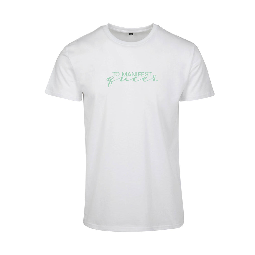 Weißes T-Shirt Manifest von Chaoss, Frontansicht mit Statement-Print