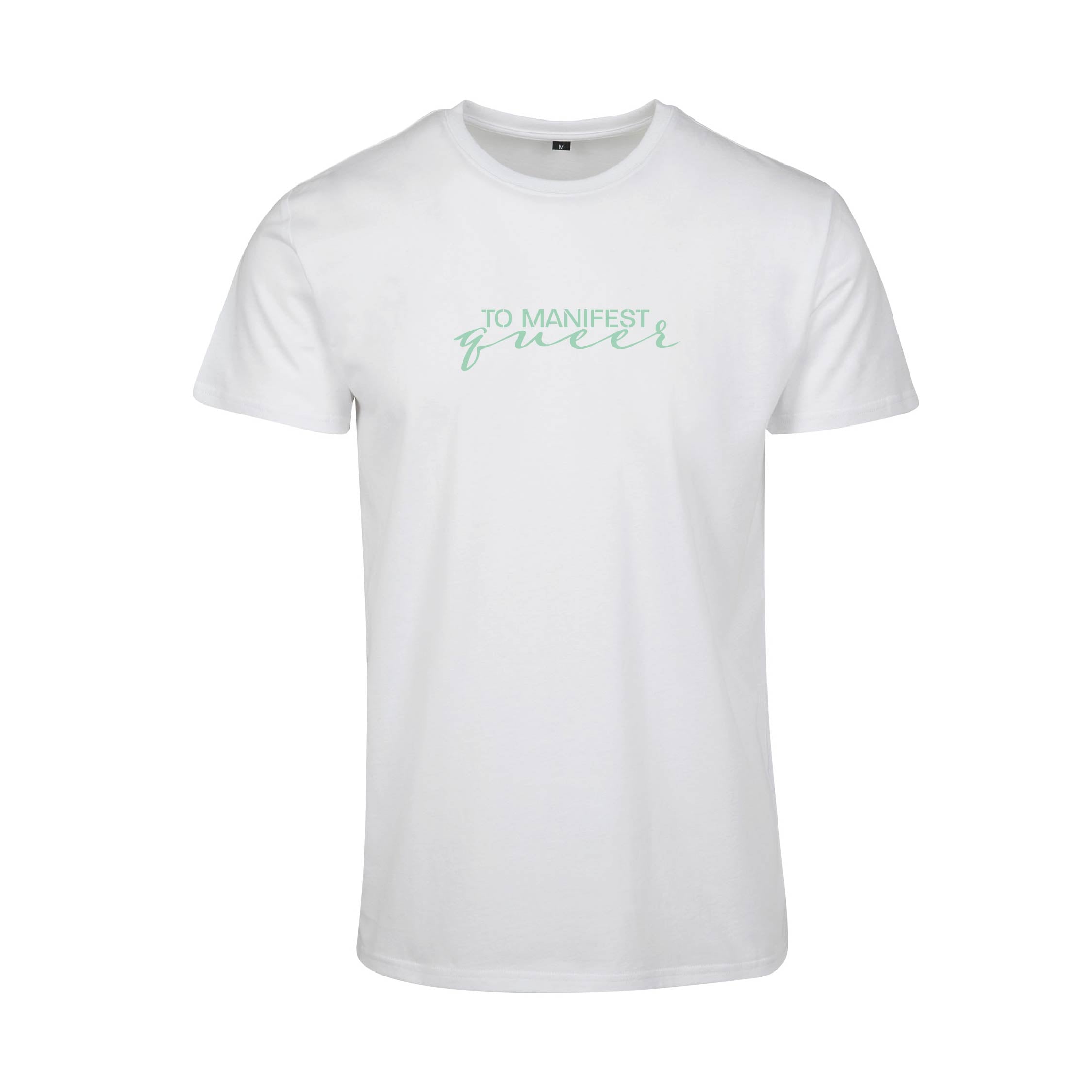 Weißes T-Shirt Manifest von Chaoss, Frontansicht mit Statement-Print