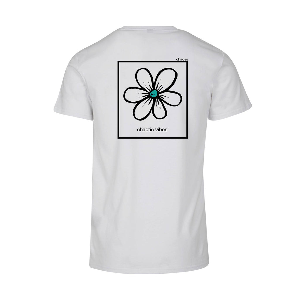 Weißes T-Shirt Happy Flower, Rückansicht mit großem Blumen-Print