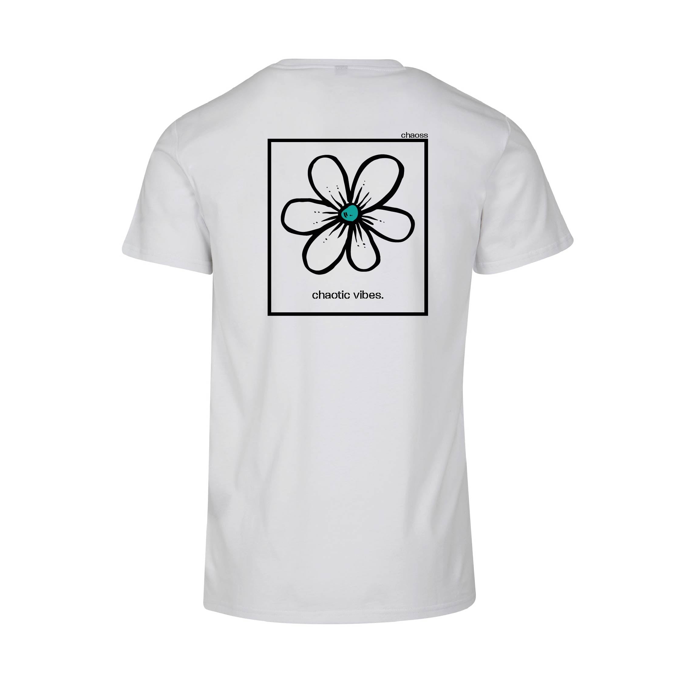 Weißes T-Shirt Happy Flower, Rückansicht mit großem Blumen-Print