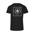 Schwarzes T-Shirt Happy Flower, Rückansicht mit großem Blumen-Print