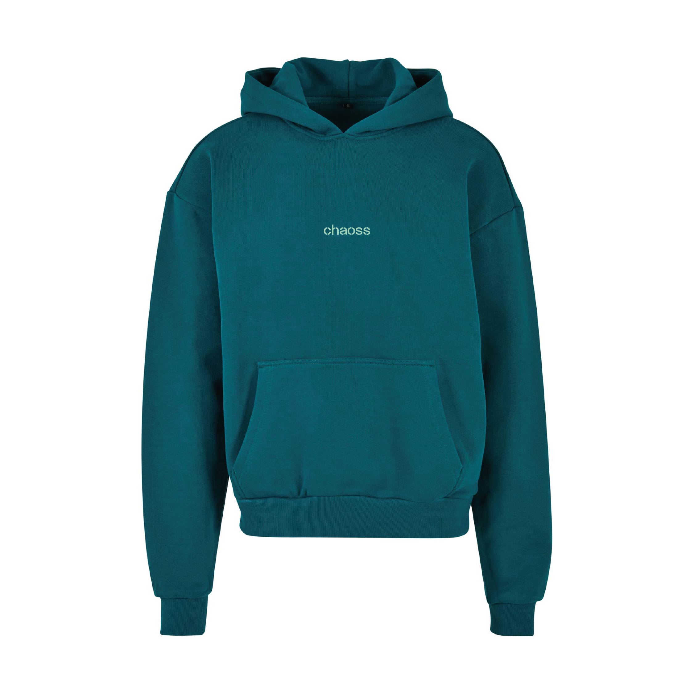 Petrolfarbener oversized Hoodie Original Line, Frontansicht mit Chaoss Schriftzug
