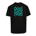 Schwarzes Chaoss T-Shirt mit großem Karo-Print auf der Rückseite