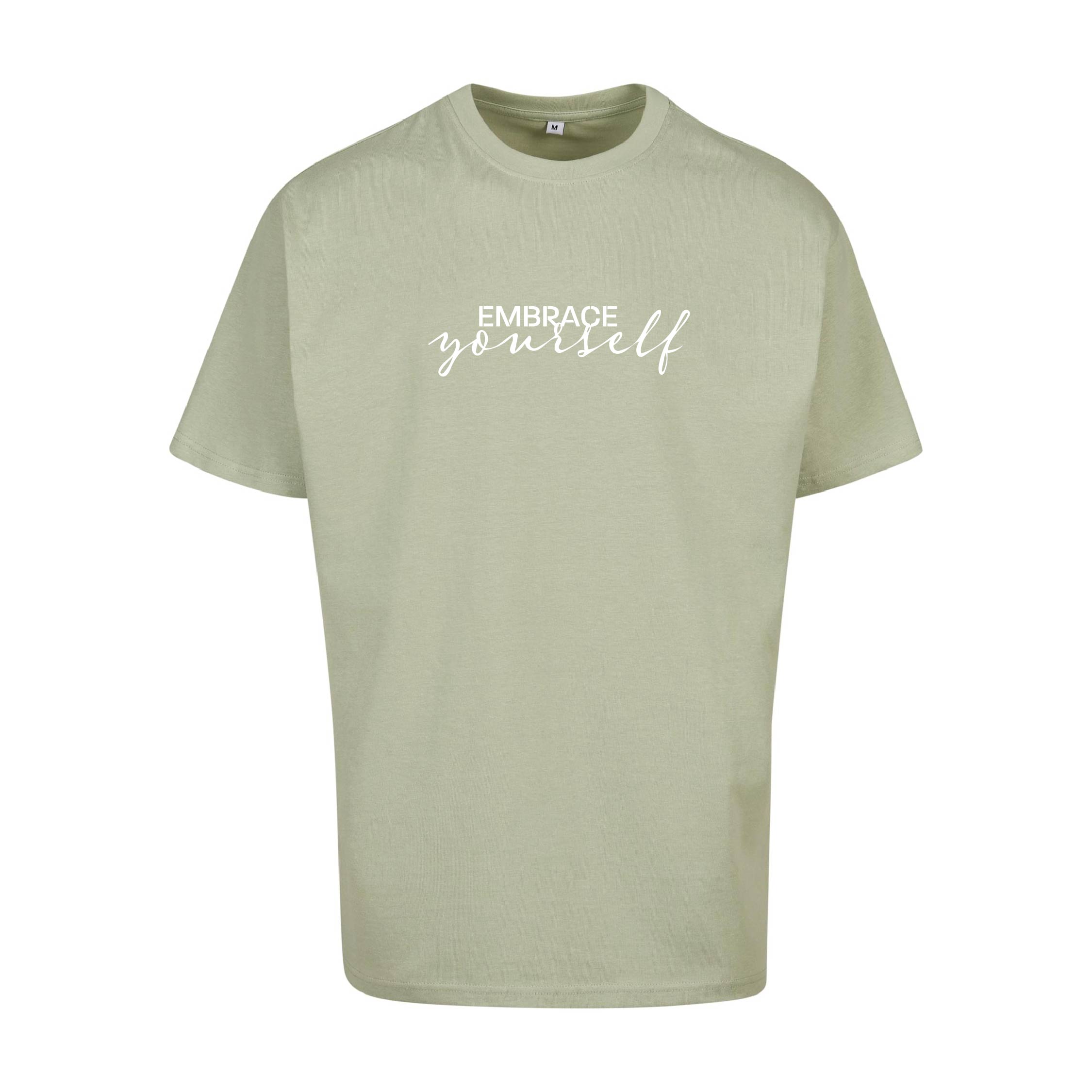 Olivefarbenes oversized T-Shirt Original Embrace Yourself von Chaoss, Frontansicht mit Statement-Print