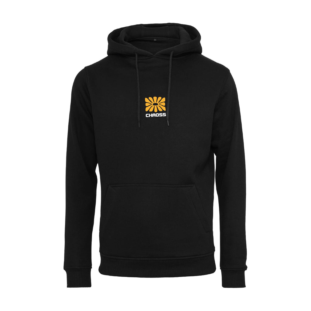 Schwarzer Hoodie Original Flower von Chaoss, Frontansicht mit kleinem Blumen-Print