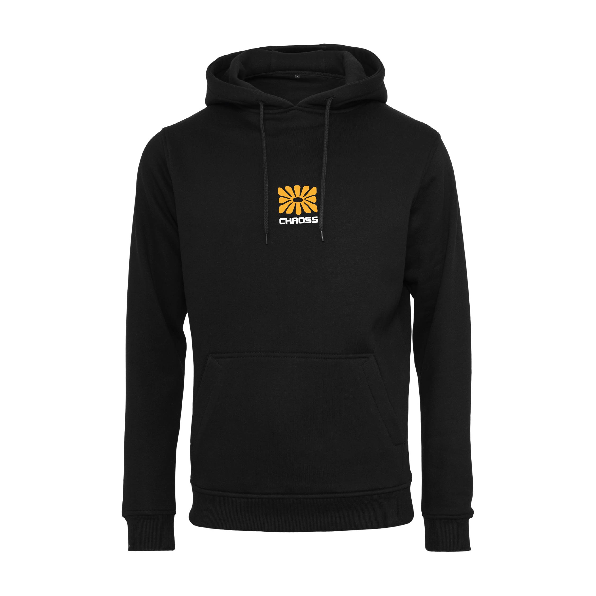Schwarzer Hoodie Original Flower von Chaoss, Frontansicht mit kleinem Blumen-Print