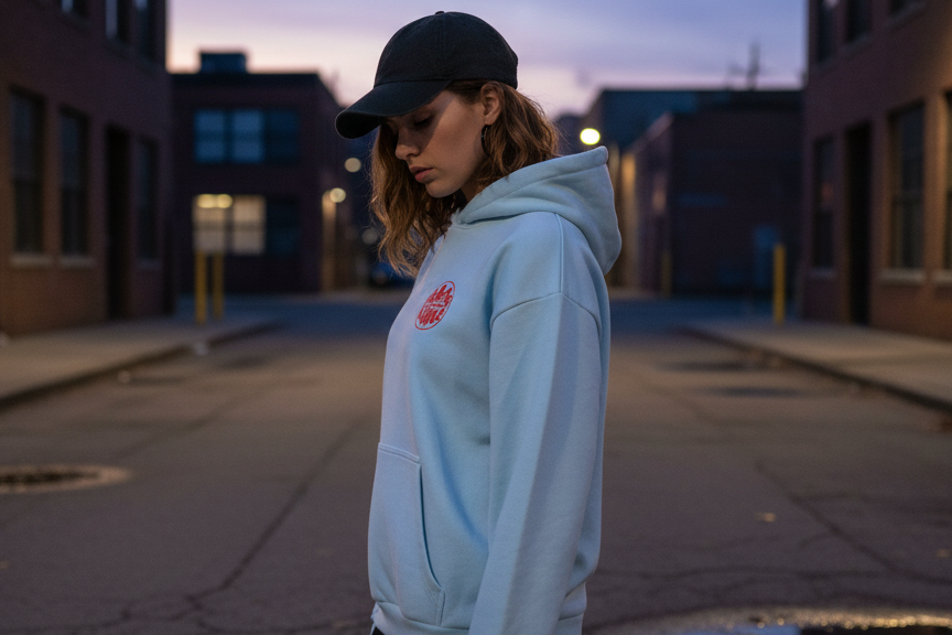 Frau trägt den Oversized Hoodie Strong because I exist von Chaoss