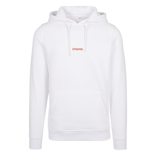Weißer Hoodie Reach for the Stars von Chaoss, Frontansicht mit kleinem Chaoss Schriftzug