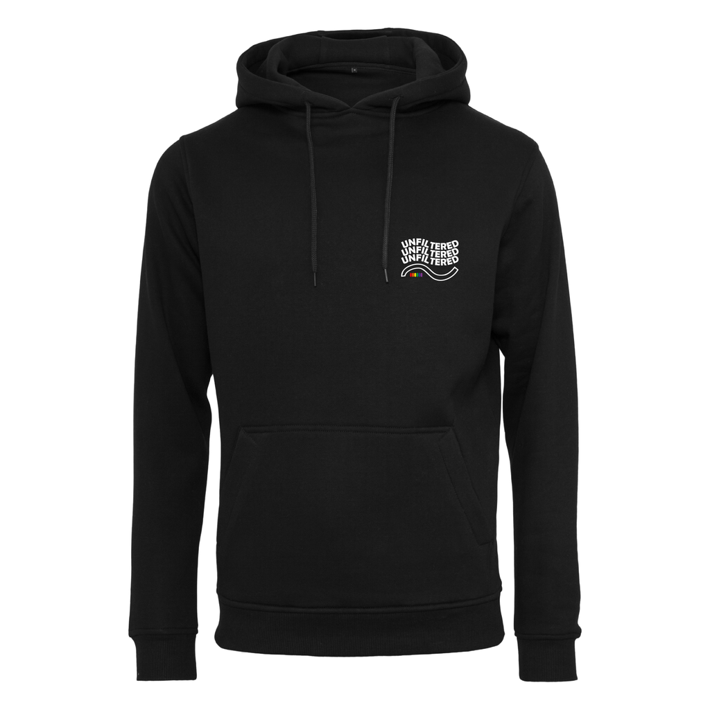 Hoodie unfiltered, Frontansicht mit kleinem Statement-Print auf der Brust