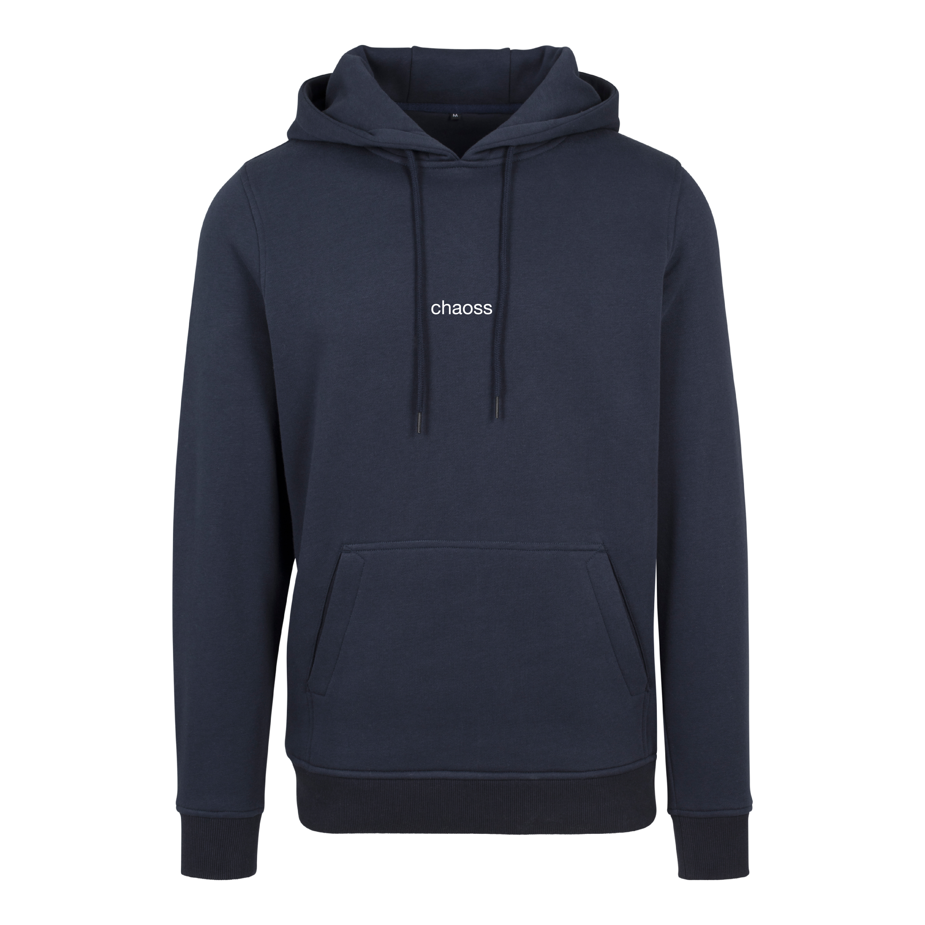 Dunkelblauer Hoodie Be your loudest self, Frontansicht mit Chaoss Schriftzug